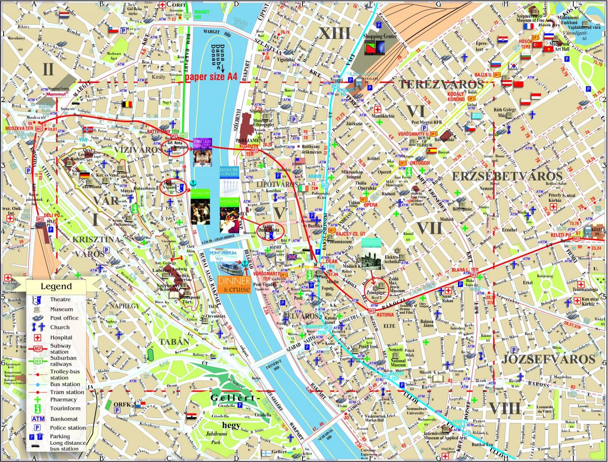 карта вуліц цэнтра горада Будапешт 